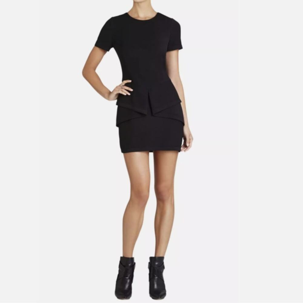 BCBGMAXAZRIA Madalyn Cut Out Short Sleeve Draped Sheath Dress Black Size S NWT